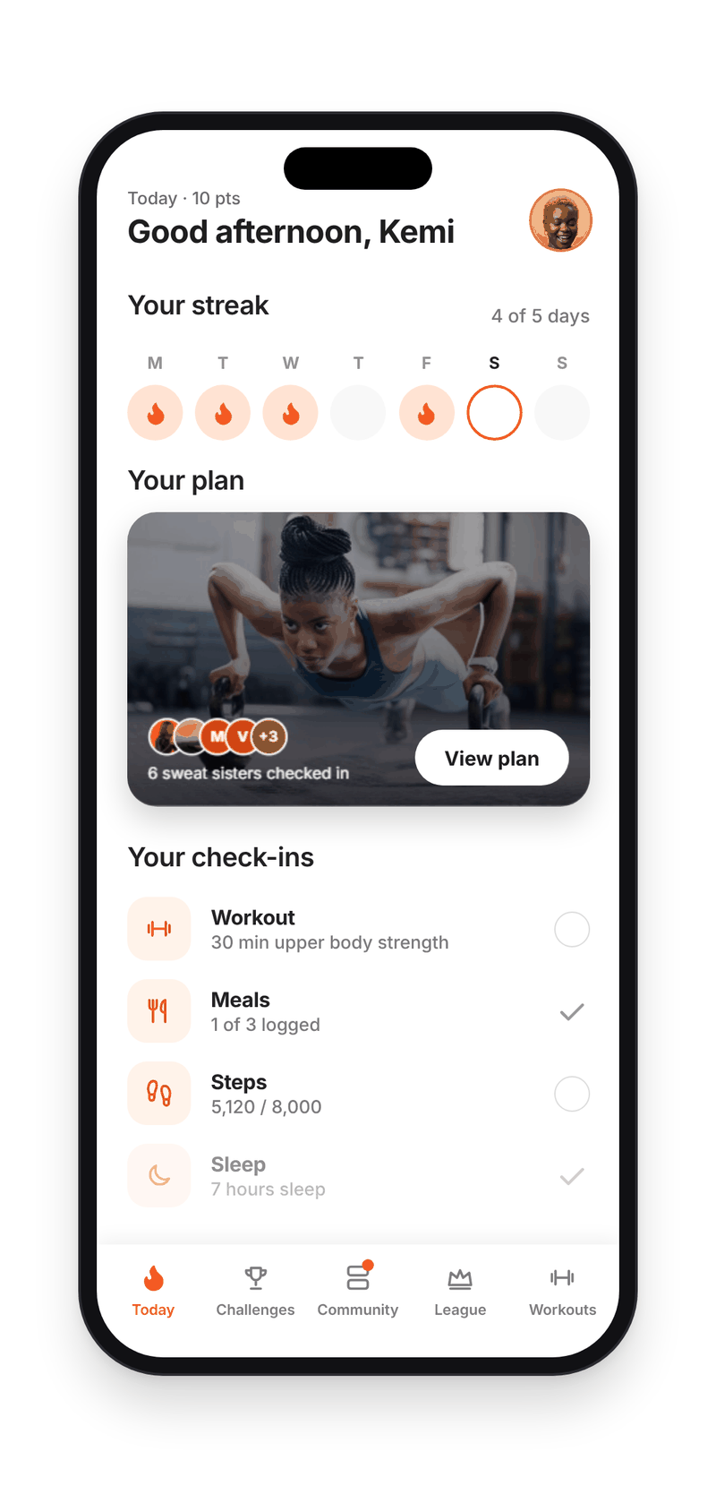 SweatScore today screen